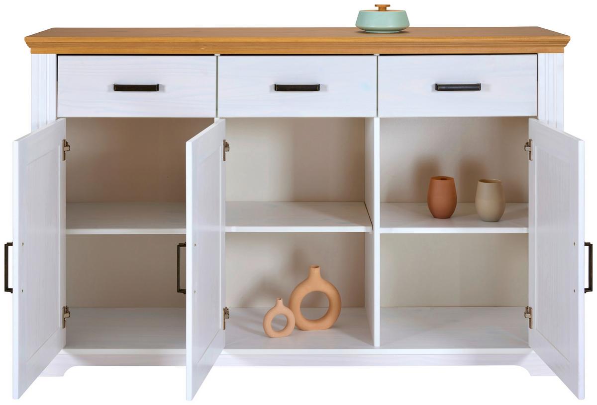 Kommode 166cm Maluno, Weiß - Eichefarben/Weiß, Design, Holz (166/104/48cm) - Livetastic