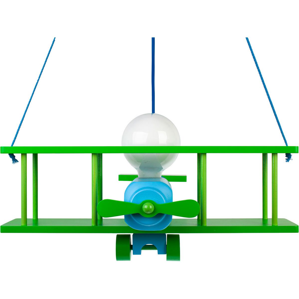 Kinderhängeleuchte Flugzeug H: 75 cm 1-Flammig - Blau/Grün, KONVENTIONELL, Holz (42/45/75cm)