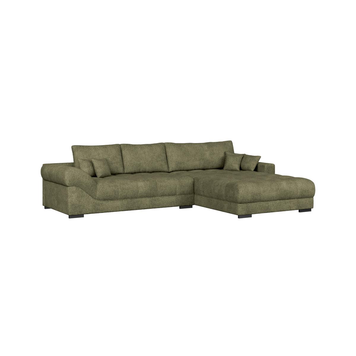 Boxspringecksofa Emil Webstoff dunkelgrün, S:343x217cm - Dunkelgrün/Schwarz, ROMANTIK / LANDHAUS, Holzwerkstoff/Textil (343/217cm)