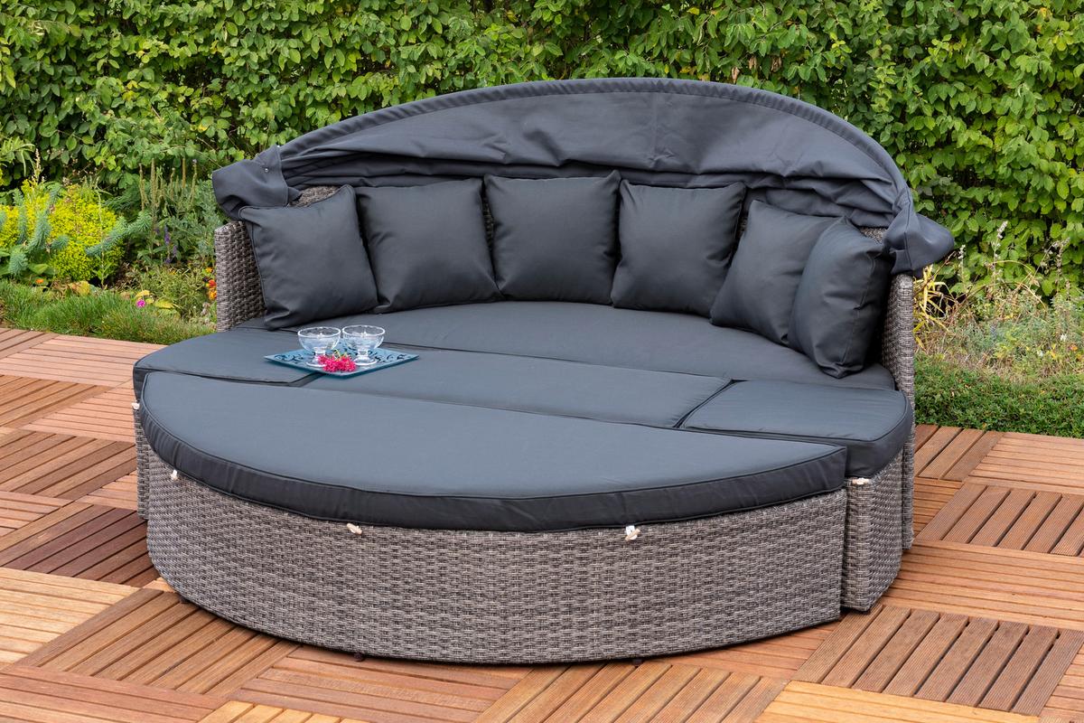 Gartenmuschel Riva Metall/ Kunststoff/textil Verstellbar - Dunkelgrau/Grau, KONVENTIONELL, Kunststoff/Textil (180/88/183cm) - Gardenson