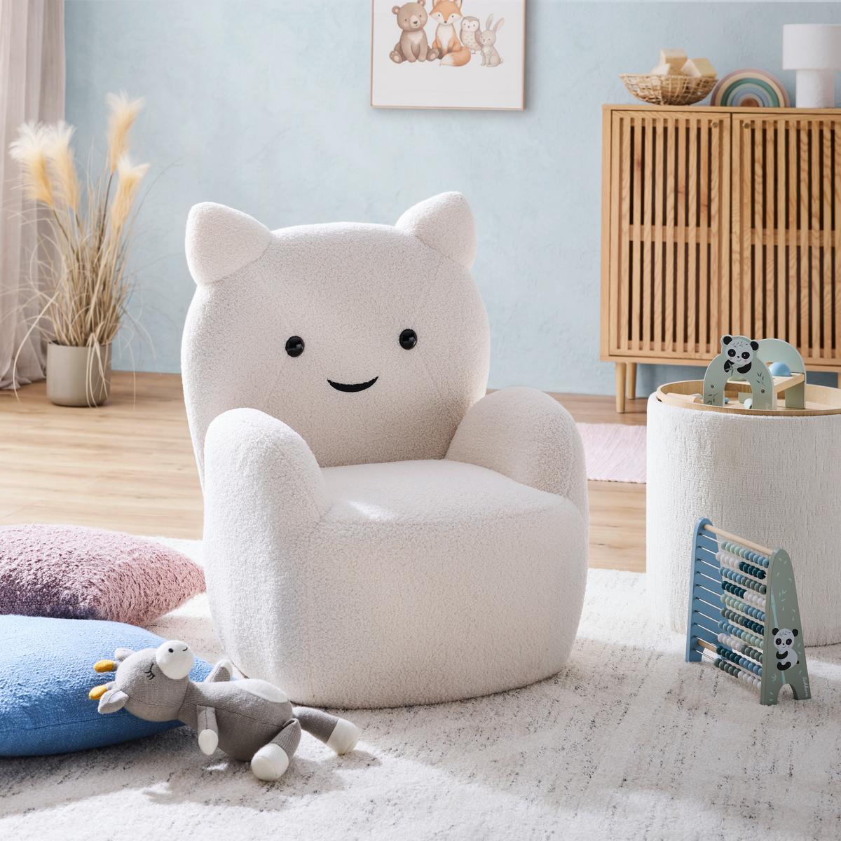 Křeslo KITTI, bílá tkanina TEDDY - bílá, Romantický / Rustikální, dřevo/textil (59/40/72cm) - Prenneis