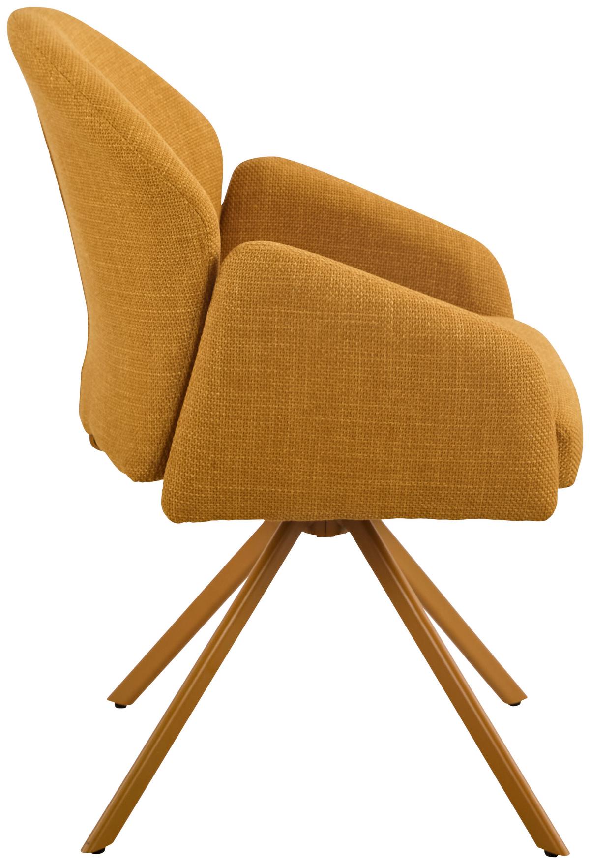 Armlehnstuhl Holly drehbar Webstoff Curry, B: 56,5 cm - Currygelb, MODERN, Textil/Metall (56,5/61/84cm)