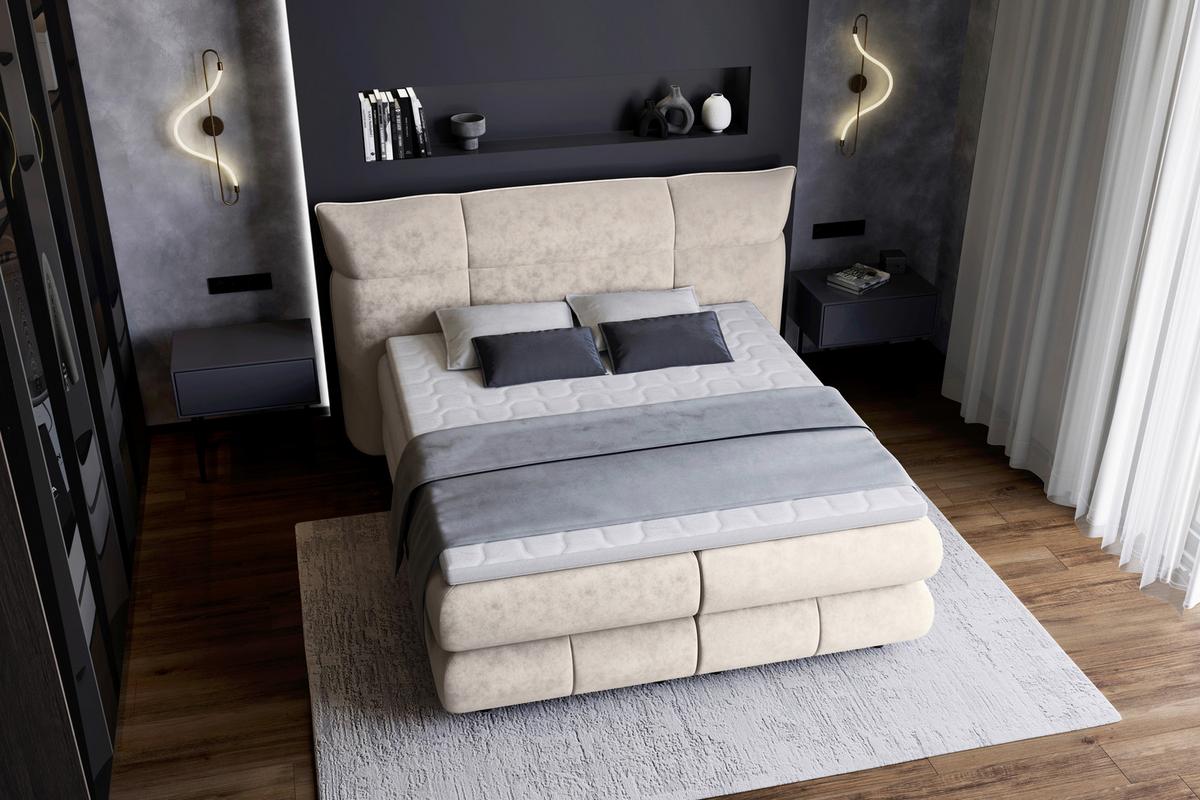 Boxspringbett Carmelo Beige 180x200 H5 - Beige/Schwarz, Trend, Textil (180/200cm)