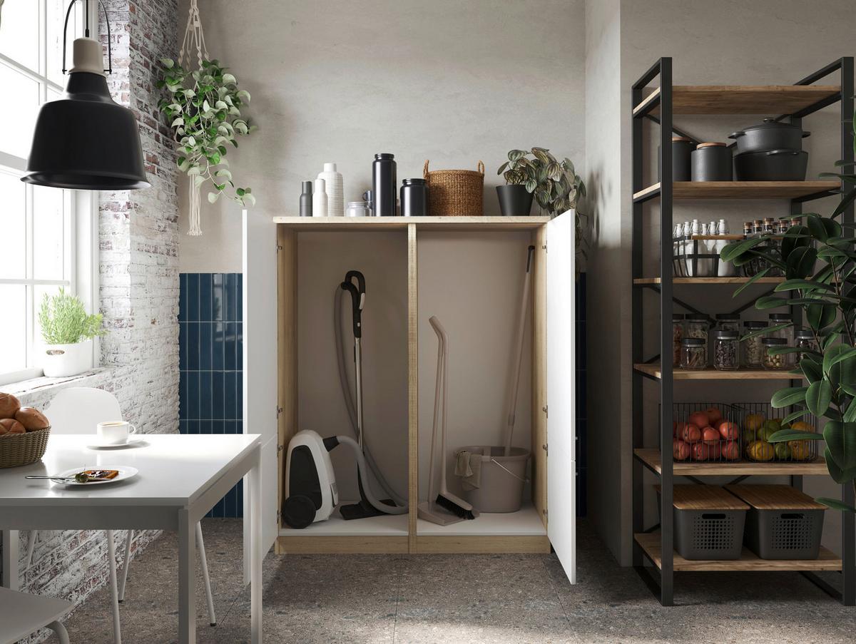 Hochschrank Merle Weiß/Eiche Dekor B:120cm - Eichefarben/Weiß, Basics, Holzwerkstoff (120/144,9/60cm) - Respekta