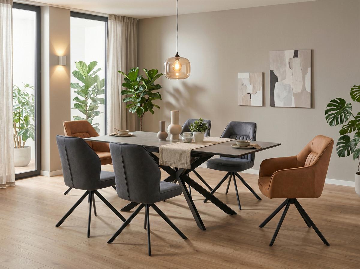 Stuhl-set Prizzi S 2er-Set - Cognac/Schwarz, MODERN, Textil/Metall (51/92/65cm) - MID.YOU