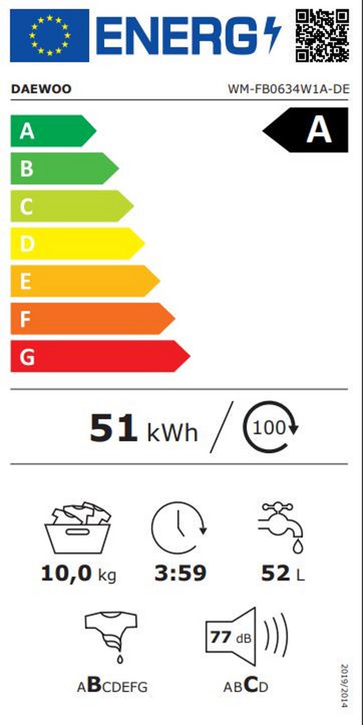 Waschmaschine 10843732- Wm-Fb0634w1a-De - Weiß, Basics, Metall (59,7/84,5/58,2cm) - Daewoo