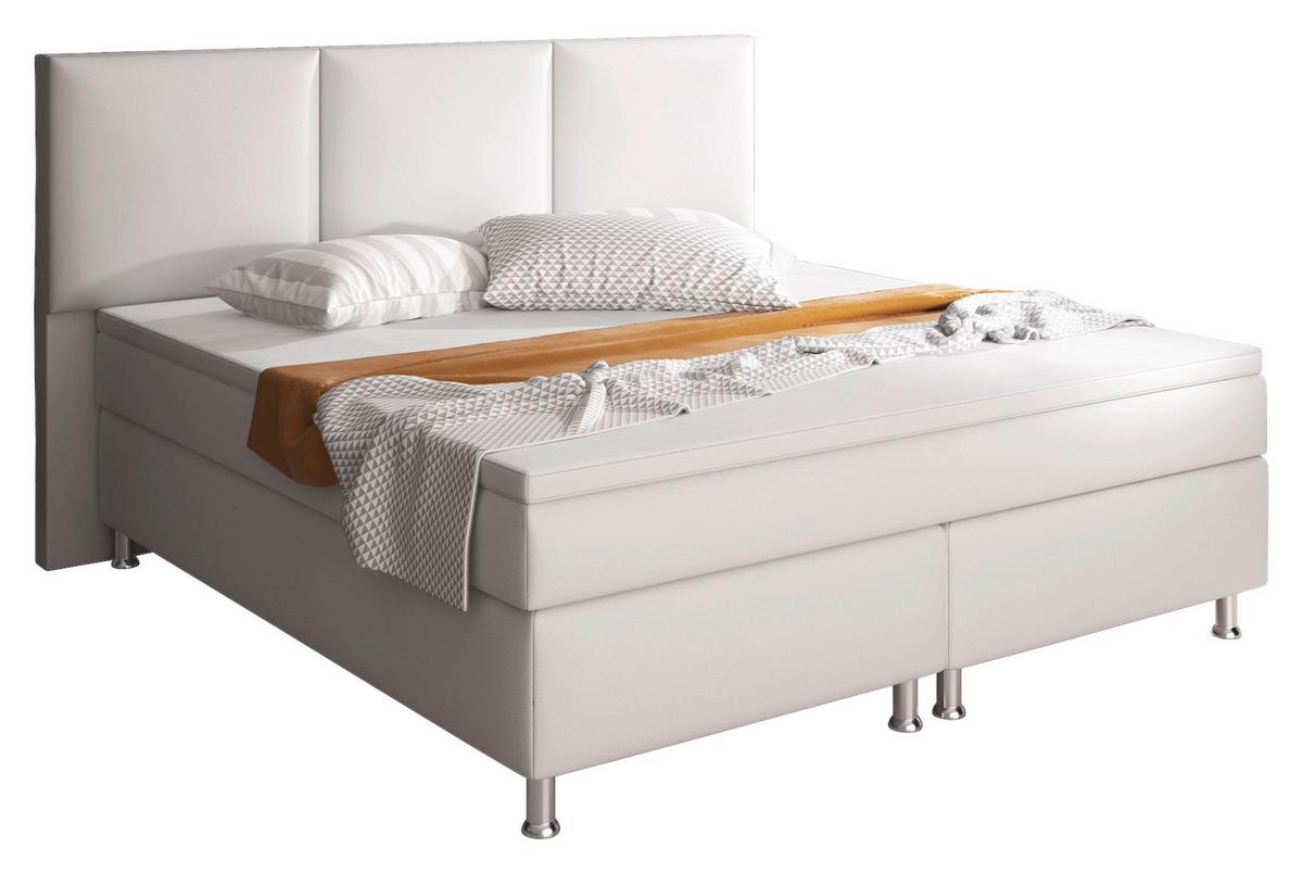 Boxspringbett Mit Topper Lederlook 180x200 Oslo - Silberfarben/Weiß, KONVENTIONELL, Leder/Textil (180/200cm) - MID.YOU