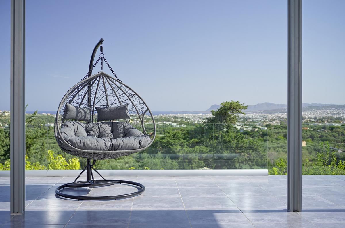 Závesné kreslo ENEA tmavosivé - čierna/tmavosivá, Modern, kov/textil (133/205/120cm) - Bessagi Garden