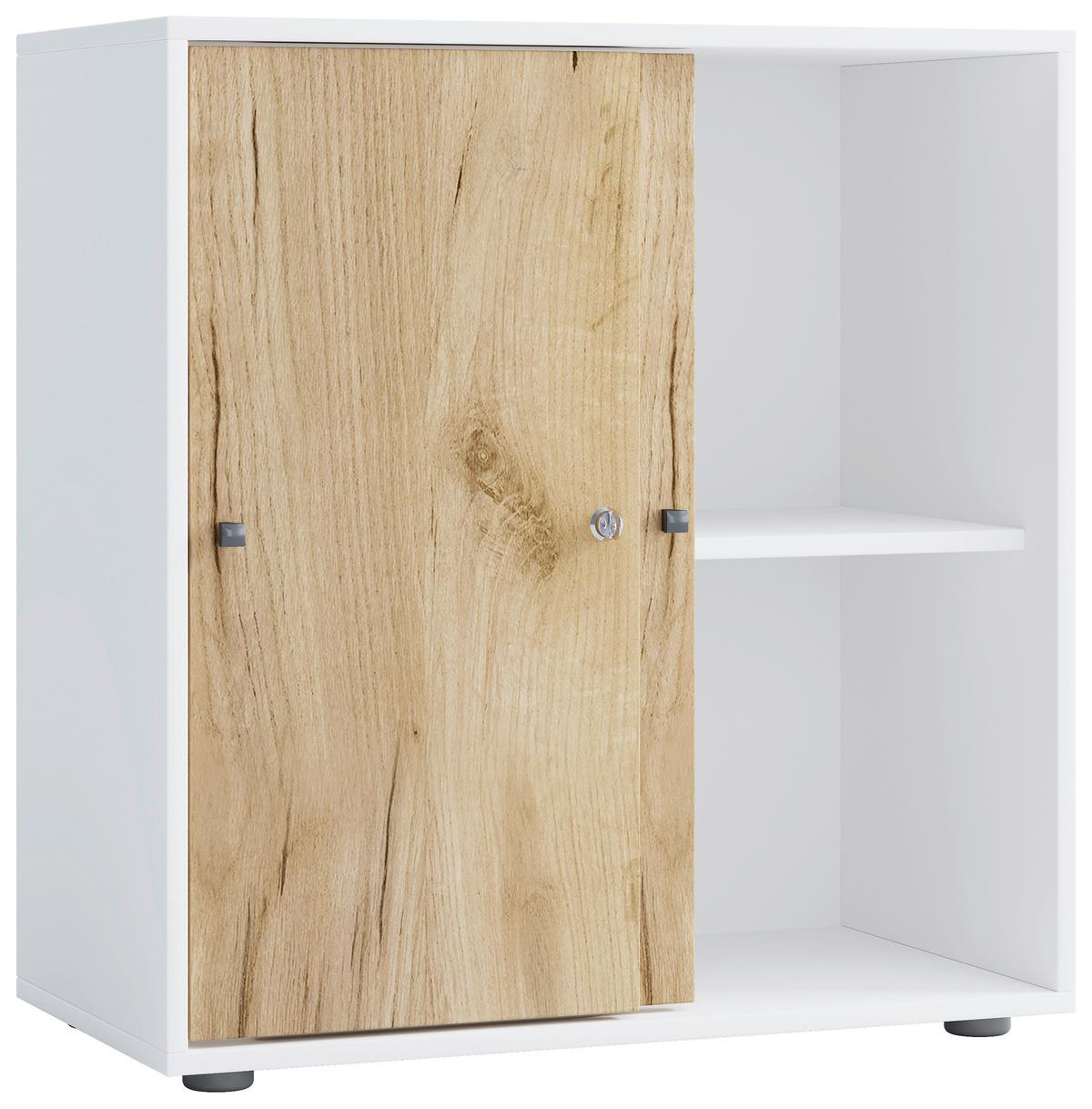 Regal Lona Weiß, Honigeiche Dekor B: 70cm - Honigeiche/Schwarz, Design, Holzwerkstoff (70/74/37cm) - MID.YOU