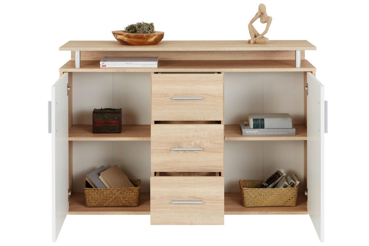 Komód Drift 132/88 Cm *top Ár* - tölgyfa színű/fehér, Modern, faalapú anyag (132/88/34,6cm) - Best Price