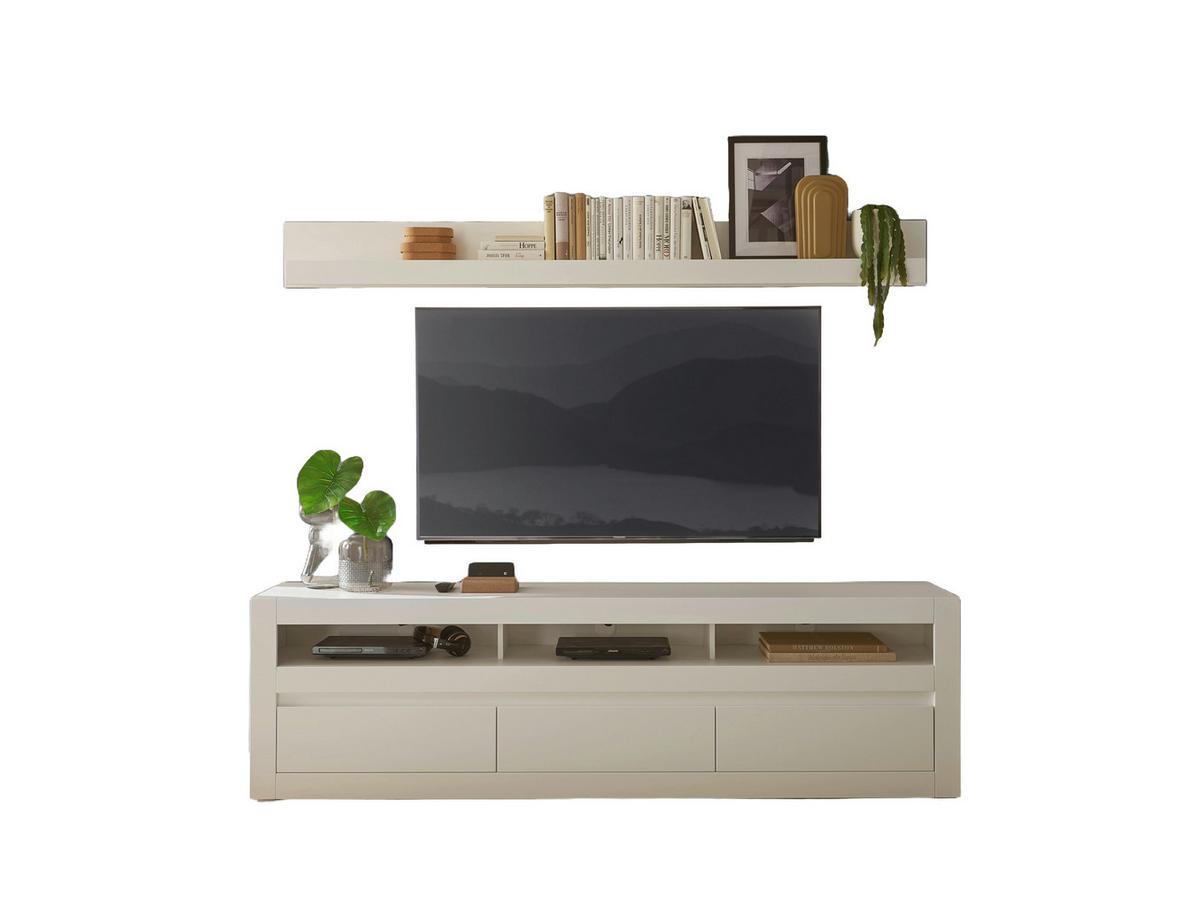 Wohnwand Chester Weiß/Eichefarben B: 217cm - Eichefarben/Silberfarben, Design, Holzwerkstoff (217/170/42cm) - MID.YOU