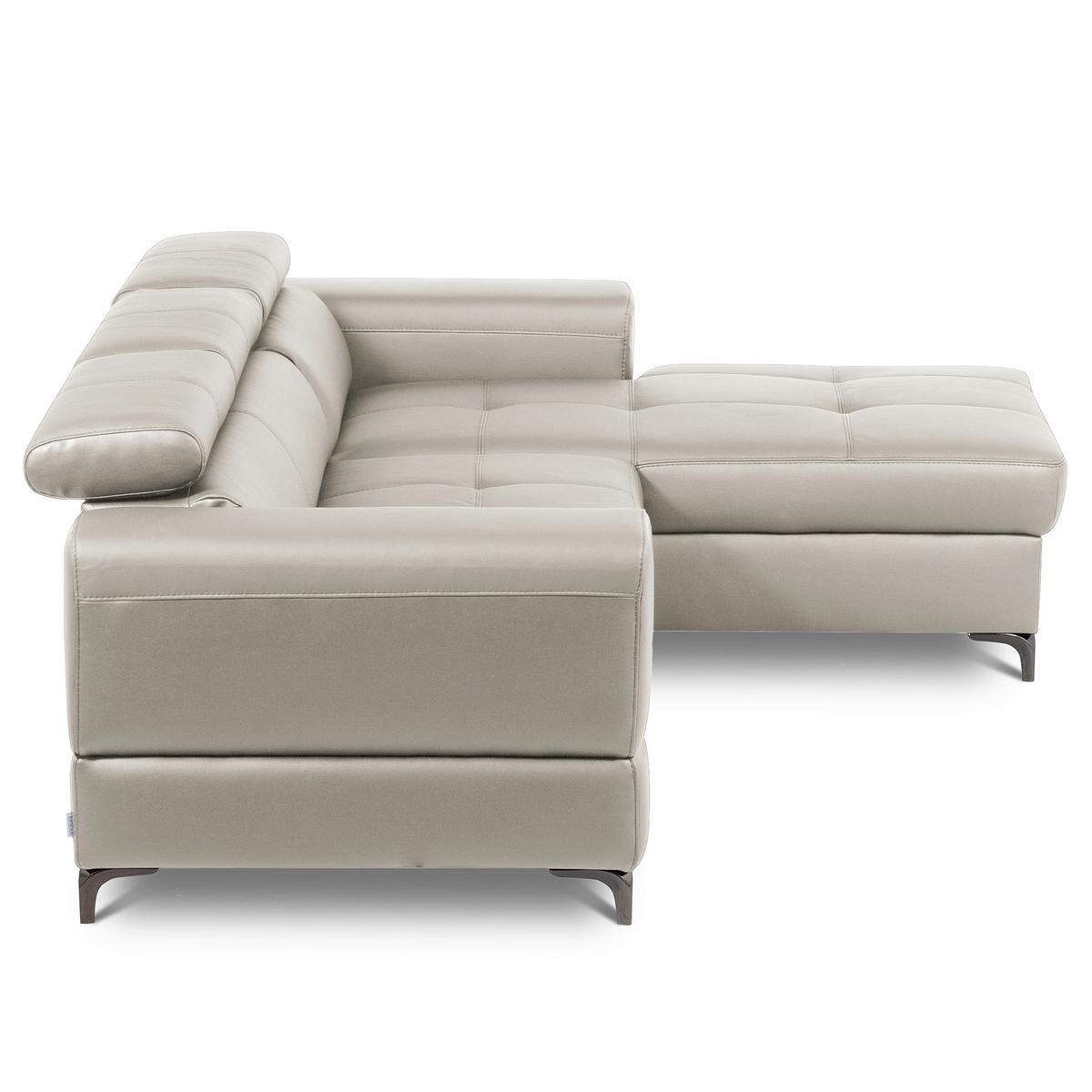 Ecksofa Torino Teilleder Platinfarben 247x173 - Platinfarben/Schwarz, Design, Leder/Textil (247/173cm) - Livetastic