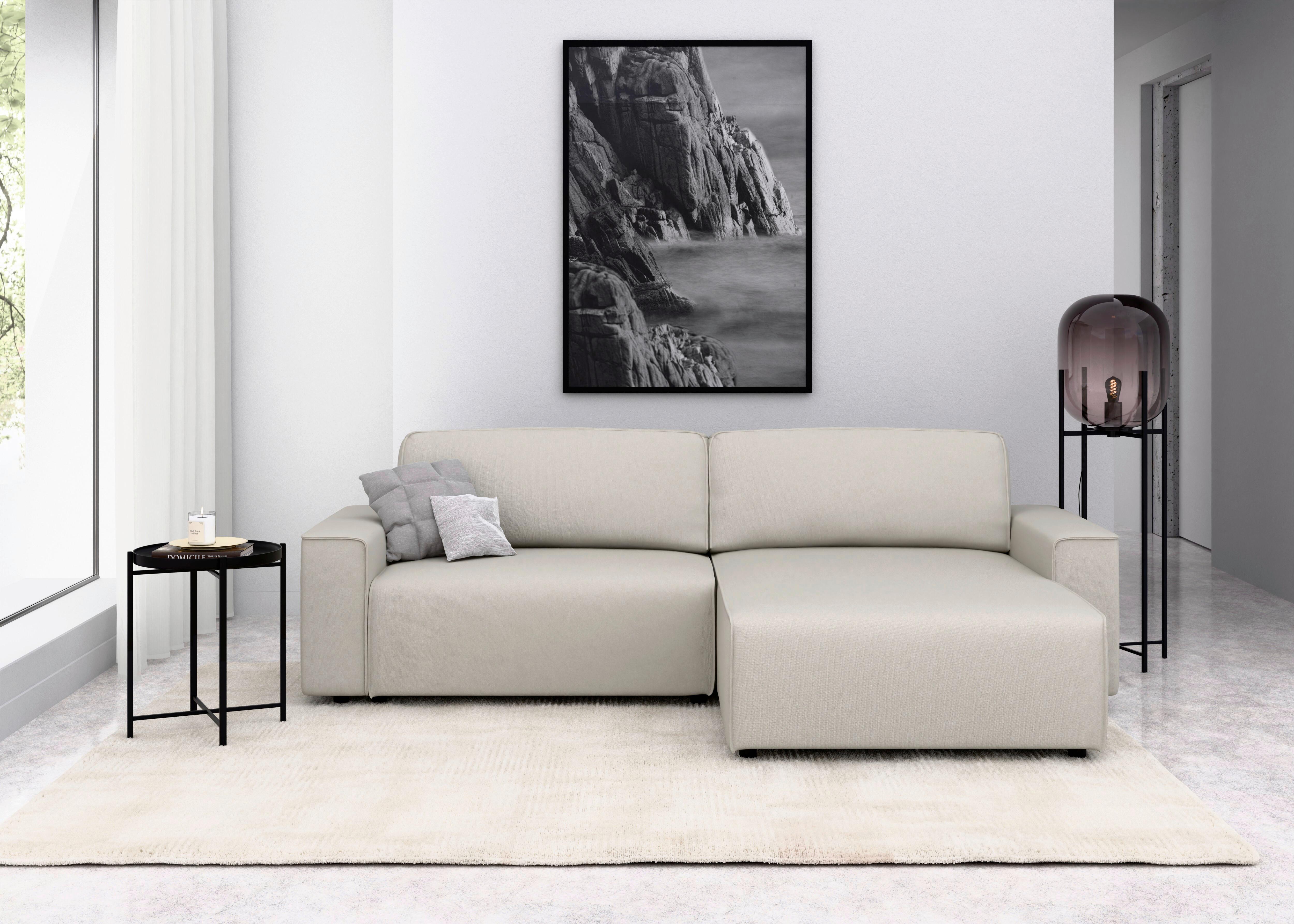 Ecksofa Chance Sandfarben S: 265x164 cm - Sandfarben/Schwarz, MODERN, Textil (265/164cm) - Trendmanufaktur