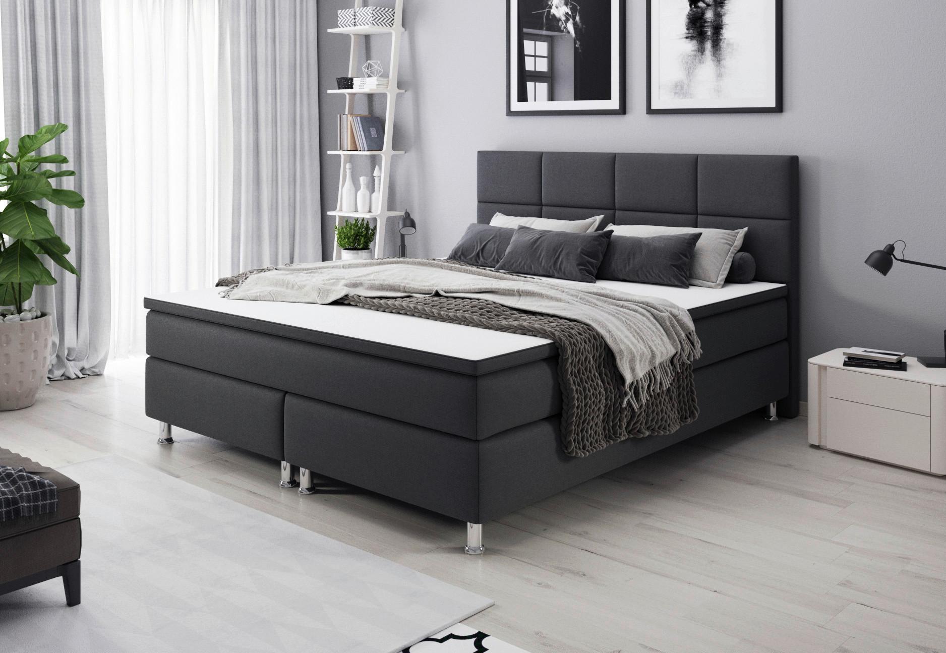 Boxspringbett Mit Topper 180x200 Rotterdam - Silberfarben/Schwarz, KONVENTIONELL, Textil (180/115/210cm) - MID.YOU