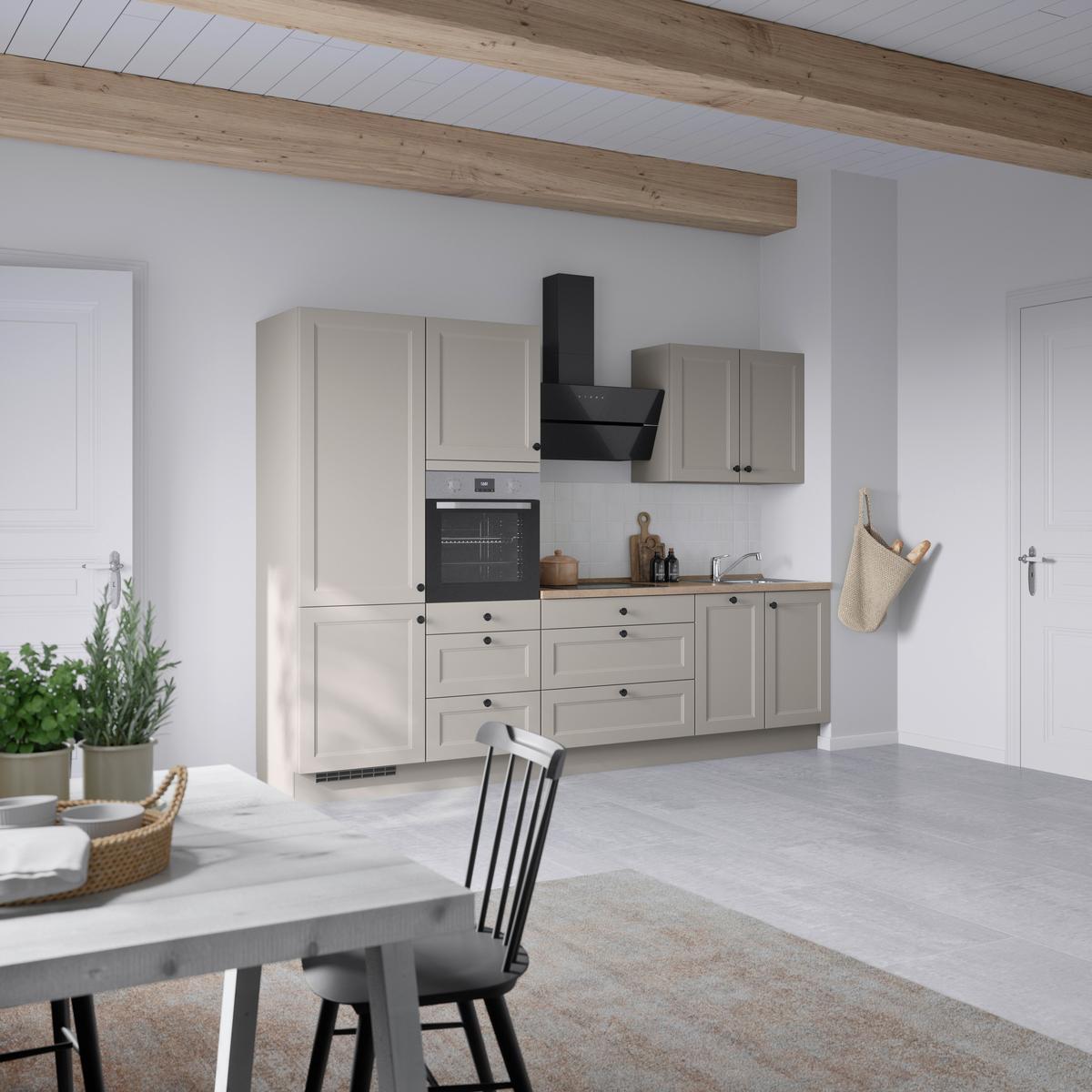 Kuchynská linka 300 cm, kamenná sivá supermatná - čierna/sivá, Modern, kov/kompozitné drevo (300cm) - Nobilia