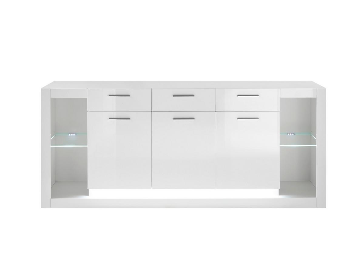 Sideboard Meran Weiß B: 198 cm - Weiß Hochglanz/Weiß, Design, Glas/Holzwerkstoff (198/83/43cm) - MID.YOU