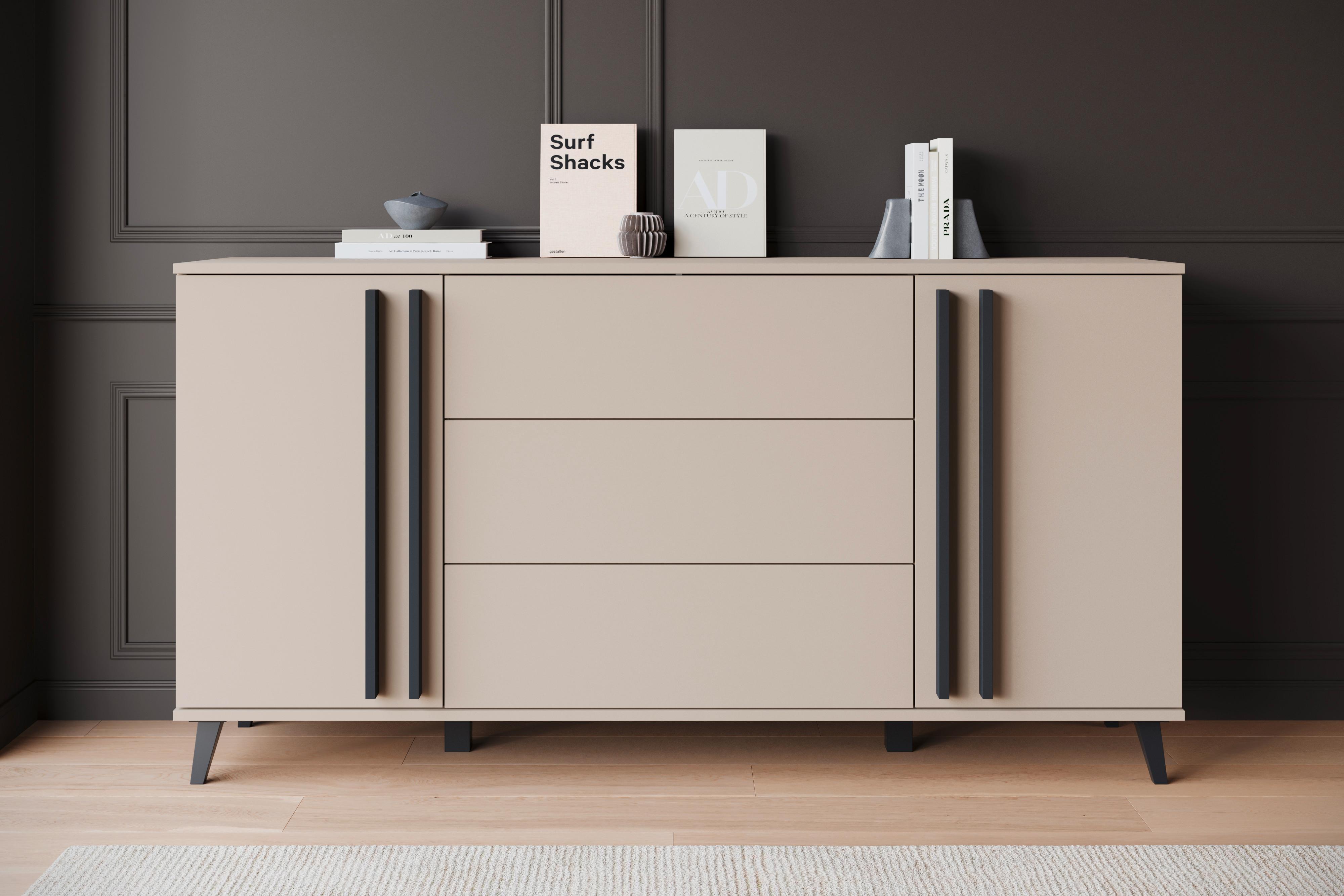 Sideboard Helsinki 150 Beige/Congo B: 150 cm - Beige/Schwarz, Trend, Holzwerkstoff (150/77,8/39,5cm)
