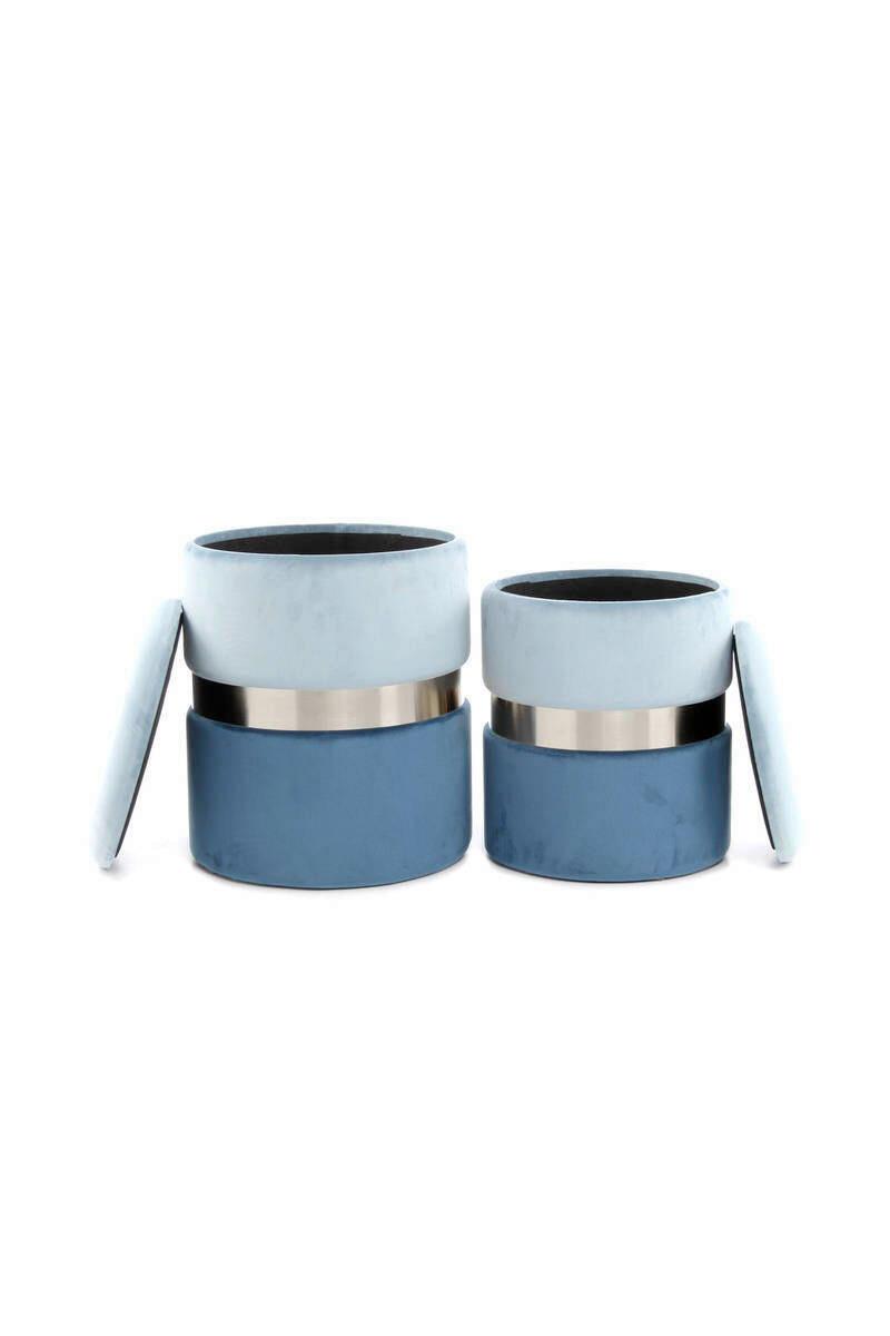 Hocker Pouf-set Samt Blau/hellblau 2-Teilig - Blau/Hellblau, Basics, Kunststoff/Textil (31,5/36/38/44cm) - Kayoom