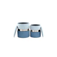 Hocker Pouf-Set Samt Blau/Hellblau 2-teilig - Blau/Hellblau, Basics, Kunststoff/Textil (31,5/36/38/44cm) - Kayoom