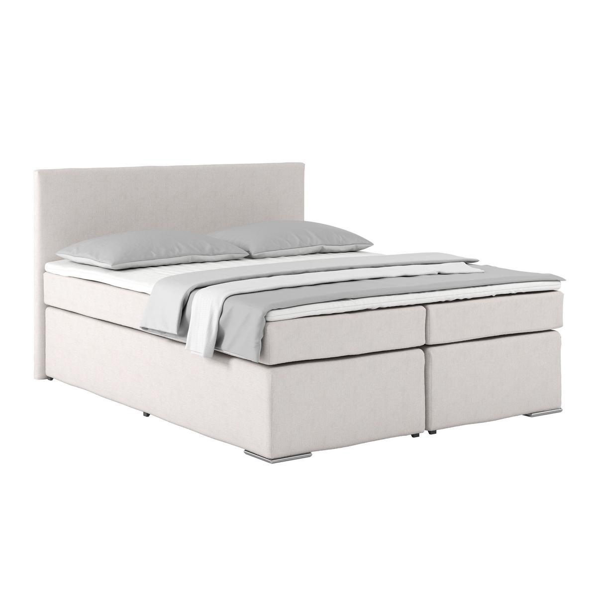 Posteľ Boxspring NERO PL: 160/200 cm, béžová - piesková/chrómová, Konventionell, kov/textil (160/200cm)