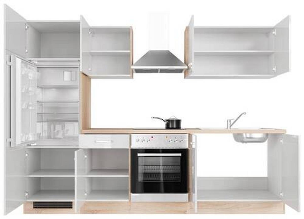 Küchenblock Valero Sonoma Eiche/Weiß B: 270 cm - Weiß Hochglanz/Sonoma Eiche, MODERN, Holzwerkstoff (270cm) - FlexWell