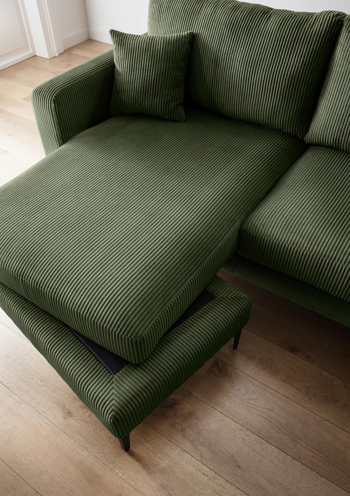 Ecksofa Eliza Dunkelgrün S: 204x153 cm - Dunkelgrün/Schwarz, Basics, Textil (204/153cm) - Livetastic