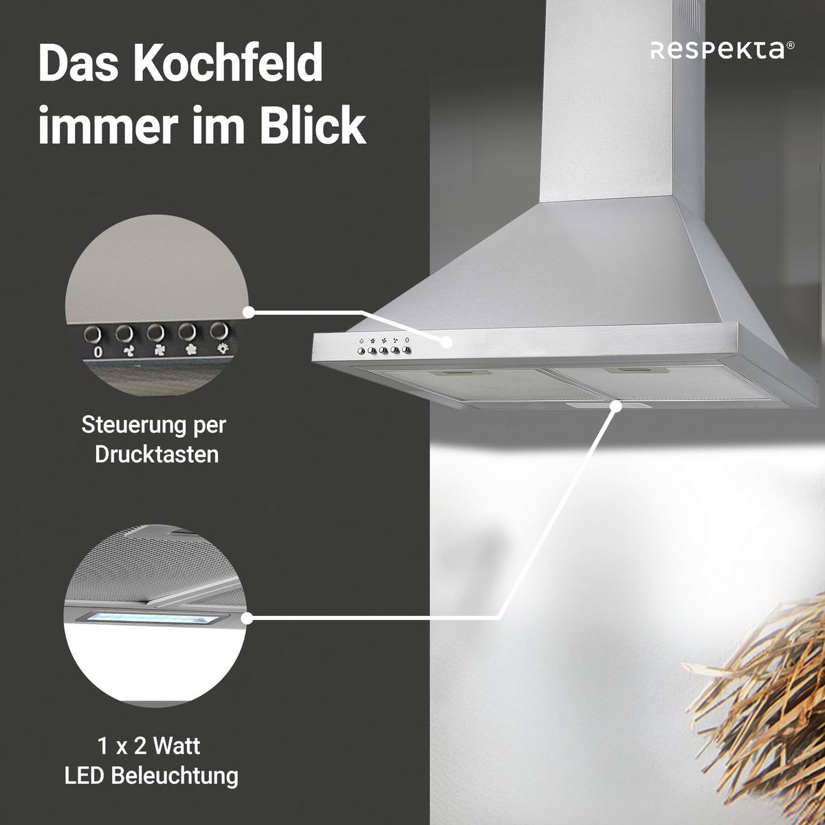 Dunstabzugshaube Respekta Dalia Edelstahlfarben B: 60 Cm - Edelstahlfarben, Trend, Metall (60/70-108/50cm) - Respekta