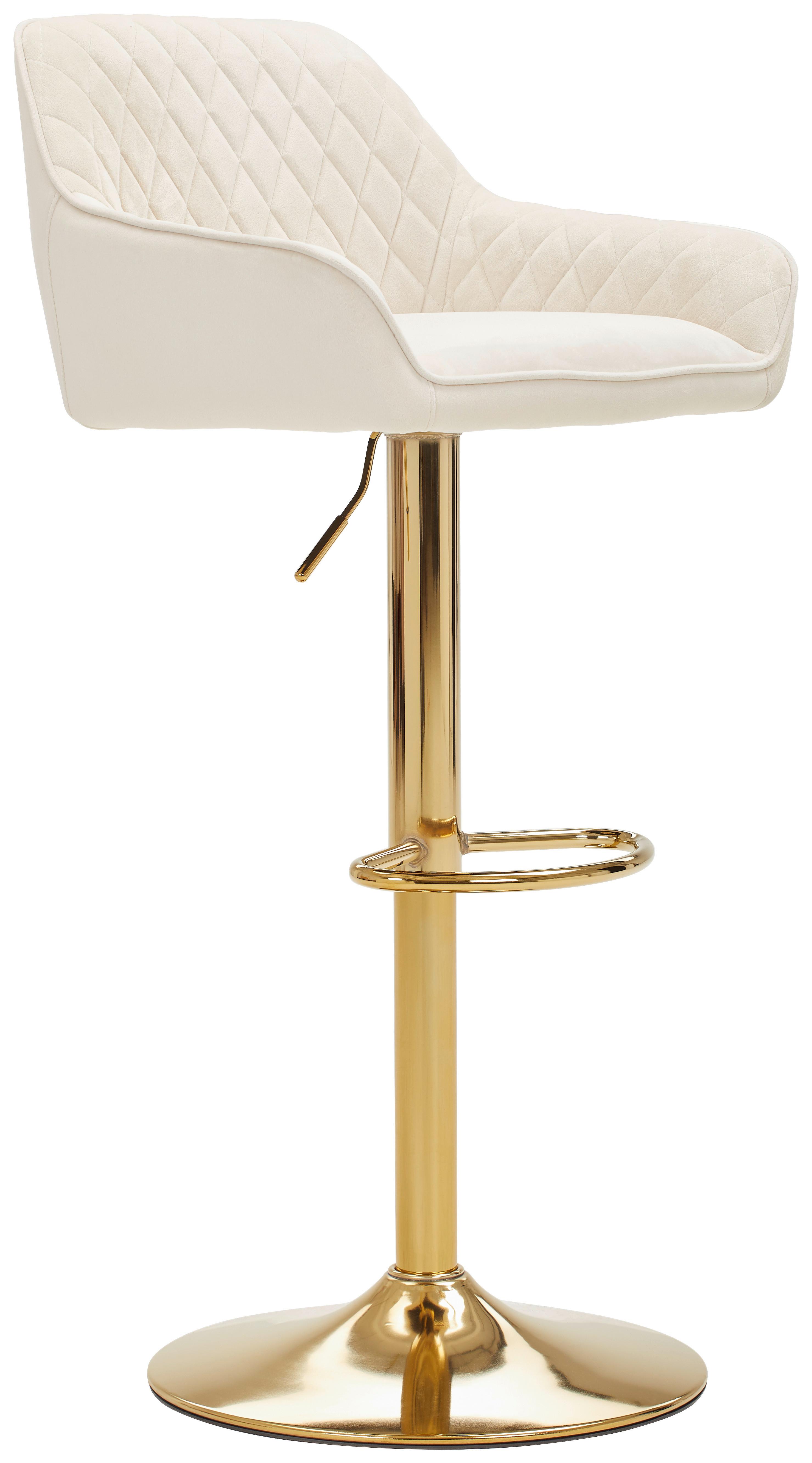 Barhocker Adriano, Samt Creme höhenverstellbar, B: 53,5 cm - Goldfarben/Creme, MODERN, Textil/Metall (53,5/108/53cm) - Livetastic