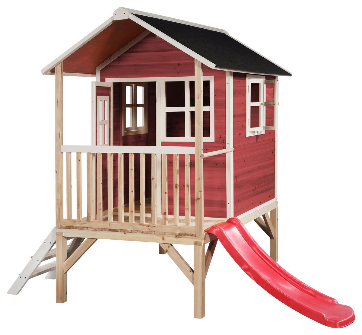 Stelzenhaus Mit Rutsche Rot Exit Loft 300 - Rot, KONVENTIONELL, Holz (369/190/215cm) - EXIT Toys