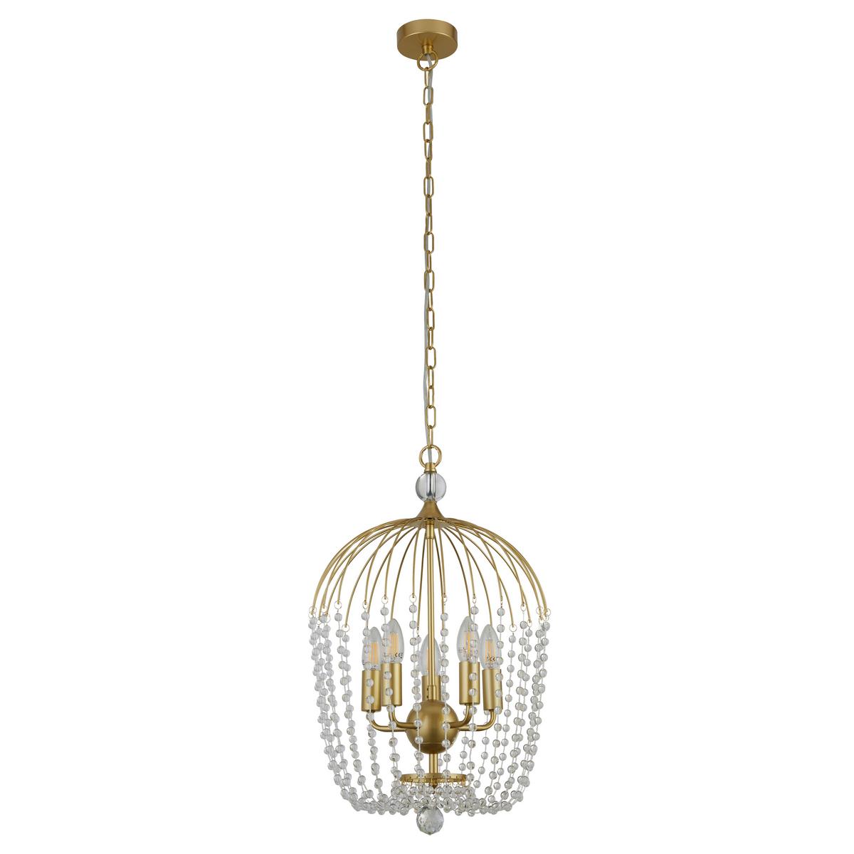 Hängeleuchte Shower H: 150 Cm 5-Flammig - Goldfarben, Design, Glas/Metall (36/150cm)