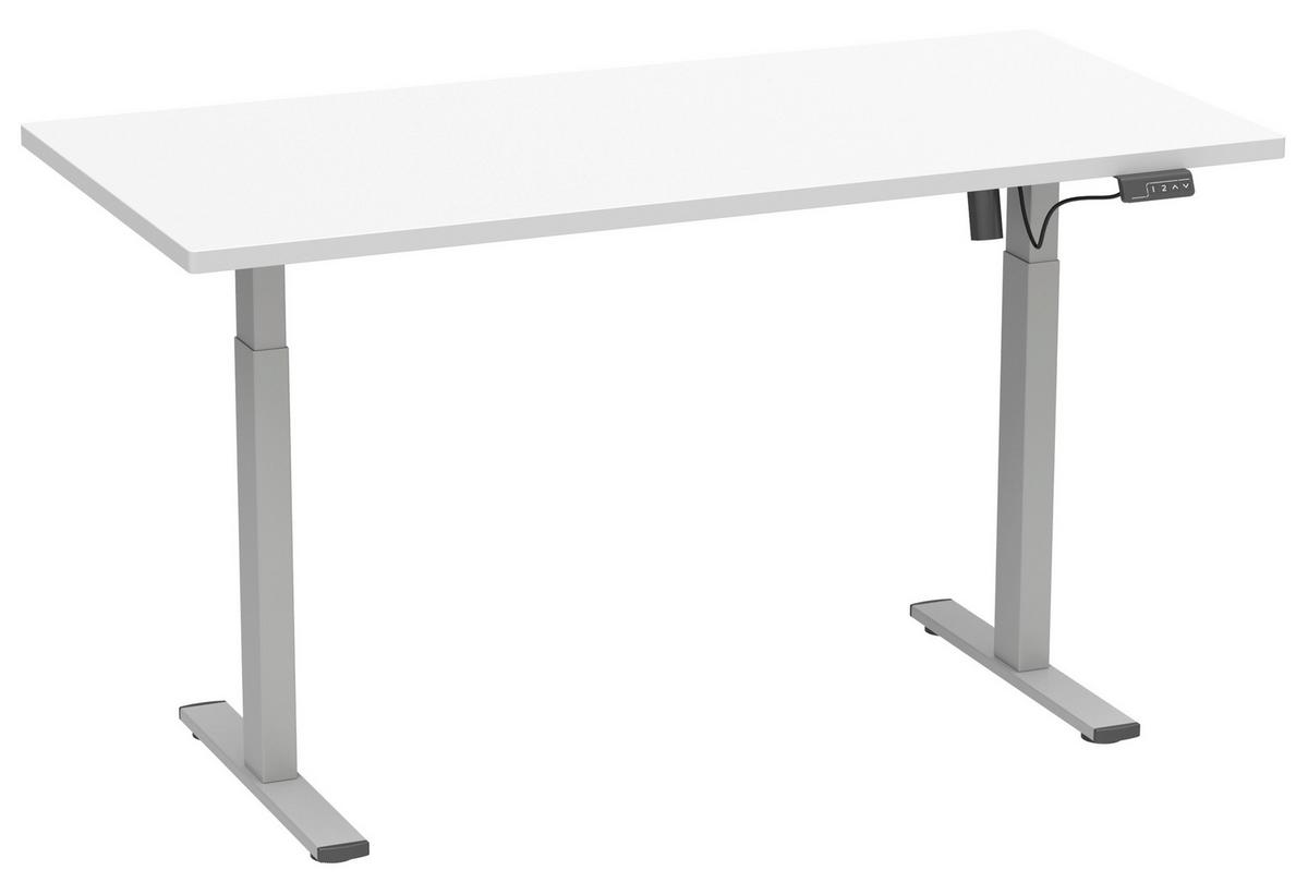 Schreibtisch E-Lona Weiß L: 140 cm - Silberfarben/Weiß, Design, Holzwerkstoff/Metall (140/50/71cm) - MID.YOU