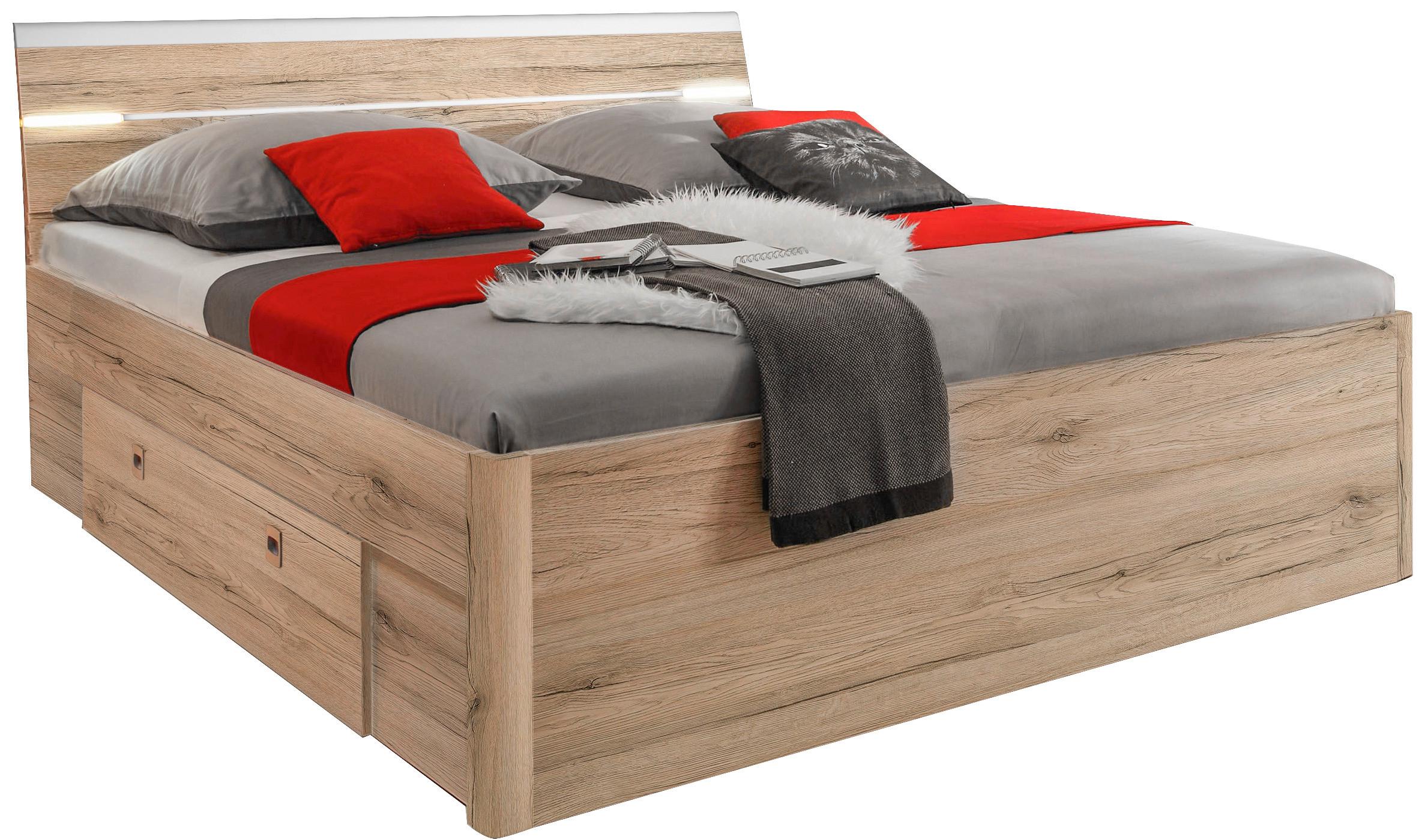 Bett Inkl. Laden + Led 140x200 Mars, Eiche Dekor