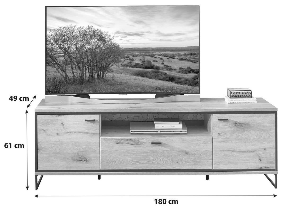Tv-element Ruben - Eichefarben/Schwarz, KONVENTIONELL, Holzwerkstoff (180/61/49cm) - Livetastic