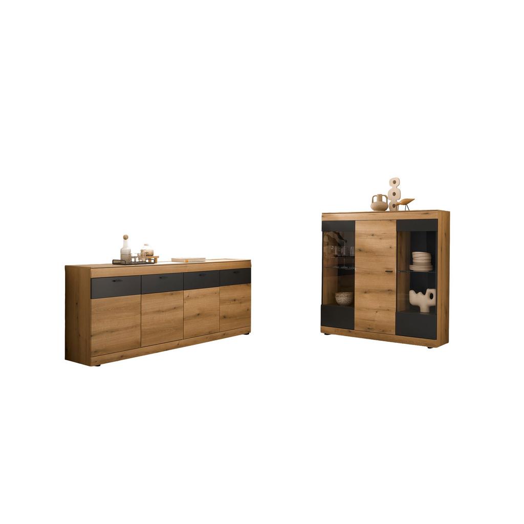 Wohnwand Soleto Graphit/Eiche B: 199,7