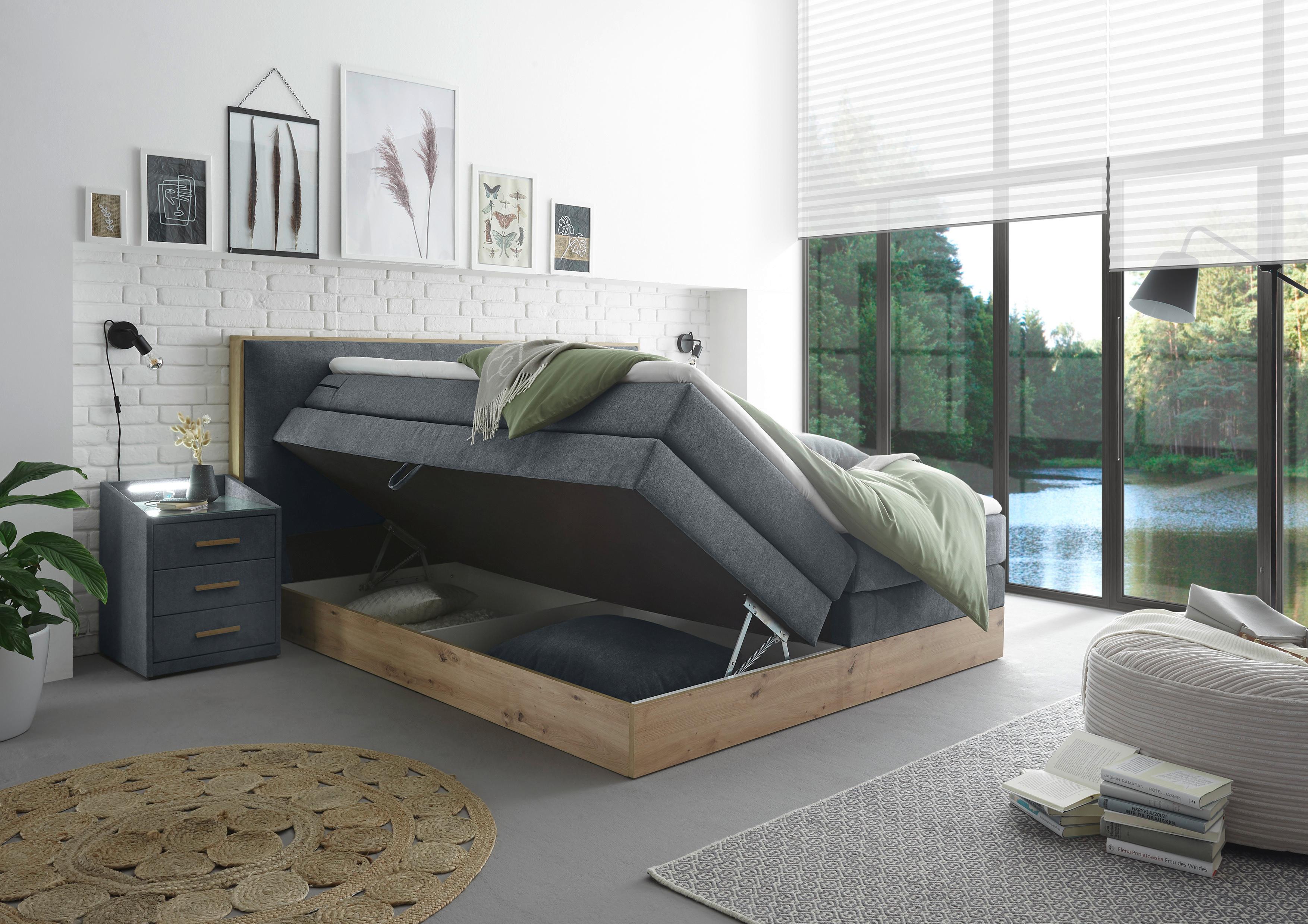Boxspringbett Mit Topper, Bettkasten 180x200 Preston - Anthrazit, MODERN, Holz/Holzwerkstoff (180/200cm) - Livetastic
