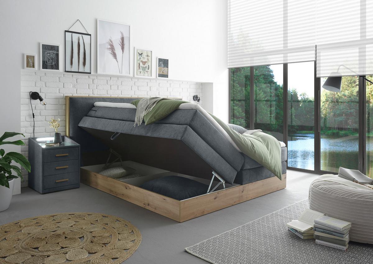 Boxspringbett mit Topper, Bettkasten 180x200 Preston - Anthrazit, MODERN, Holz/Holzwerkstoff (180/200cm) - Livetastic