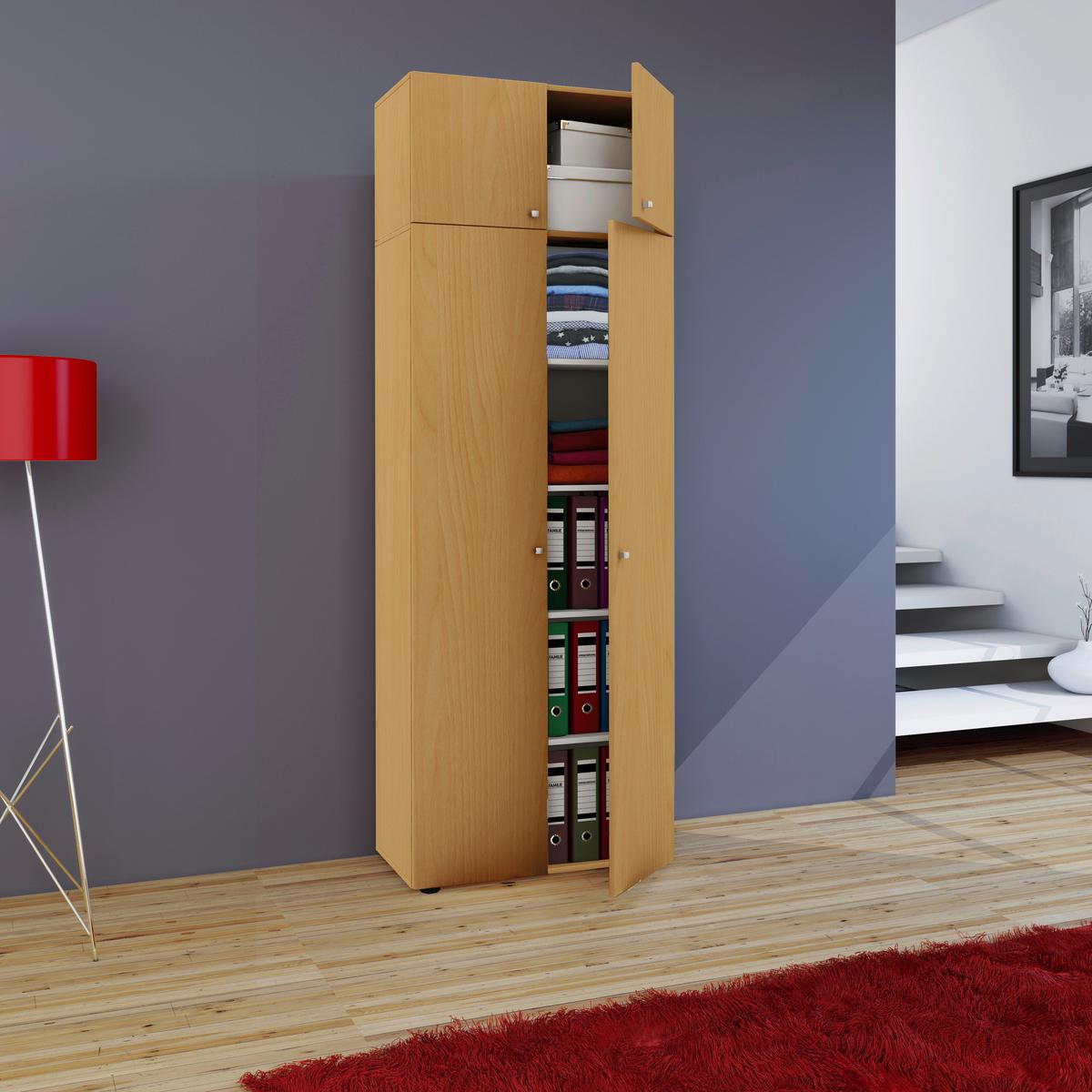Víceúčelová skříň VANDOL barvy buku - černá/barvy stříbra, Moderní, kompozitní dřevo/plast (70/218/39cm) - MID.YOU