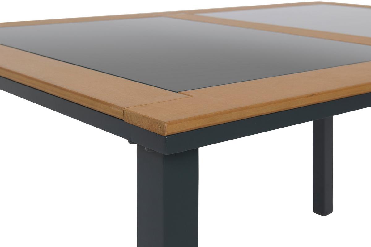 Gartentisch Bernd Alugestell/Glas L: 140 cm - Schwarz/Naturfarben, MODERN, Glas/Kunststoff (140/74/90cm) - Beldano