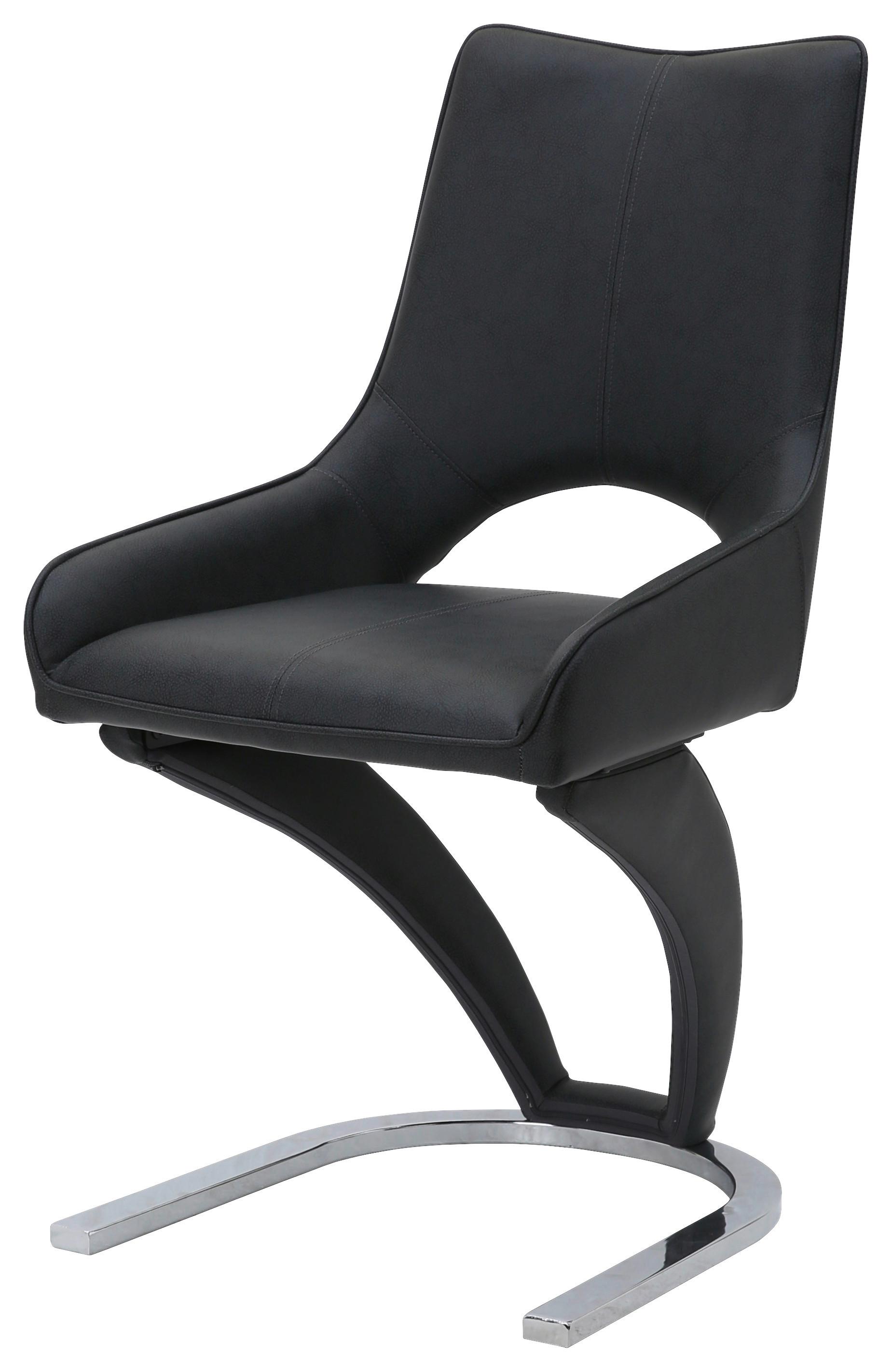 Stuhl Sebastiano Lederlook schwarz, B: 49 cm - Chromfarben/Schwarz, Design, Textil/Metall (49/90/58cm)