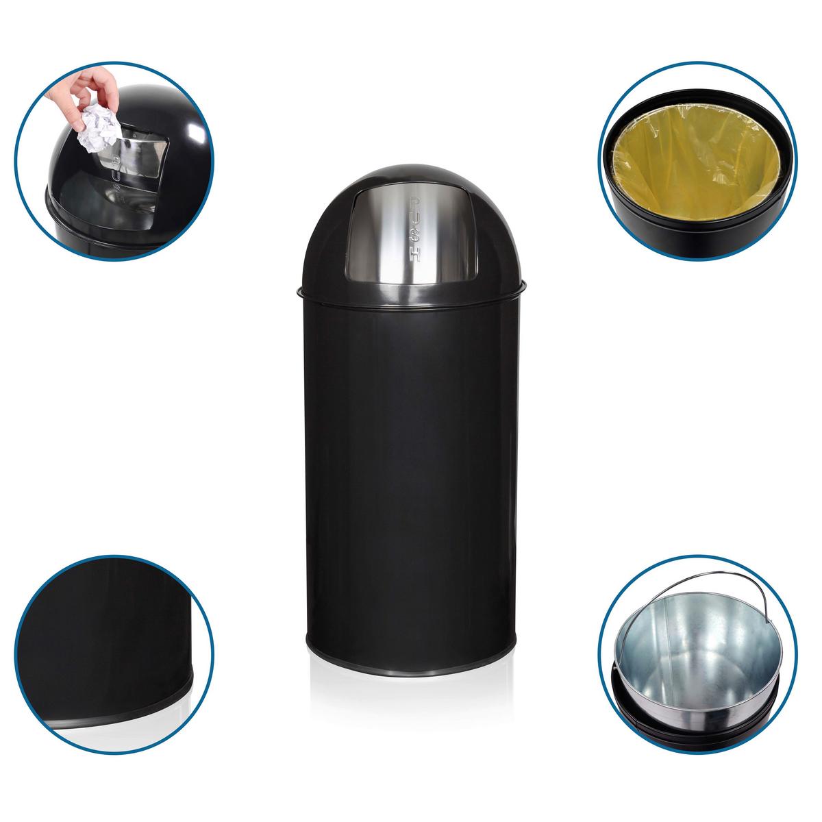 Abfallsammler Push 35l - Schwarz, Basics, Kunststoff/Metall (30/66/30cm) - MID.YOU