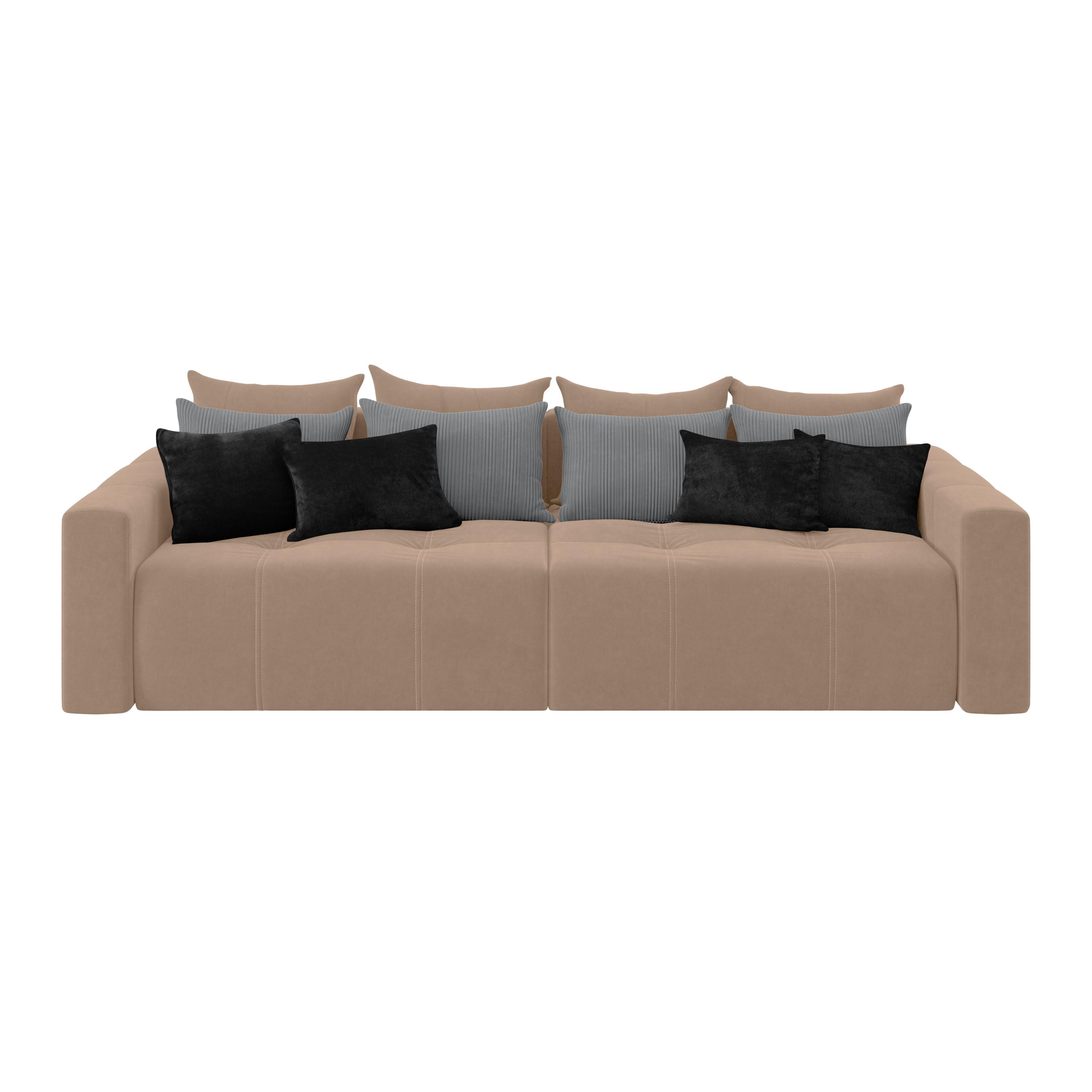 Big Sofa mit Schlaffunktion + Bettkasten Hanna B: 280 cm - Taupe/Schwarz, MODERN, Textil (280/87/145cm)
