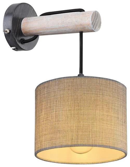 Wandleuchte Roger 1-flammig Mit Textil-Schirm + Schalter - Schwarz/Grau, Natur, Holz/Textil (18/25,5/33,5cm) - Globo