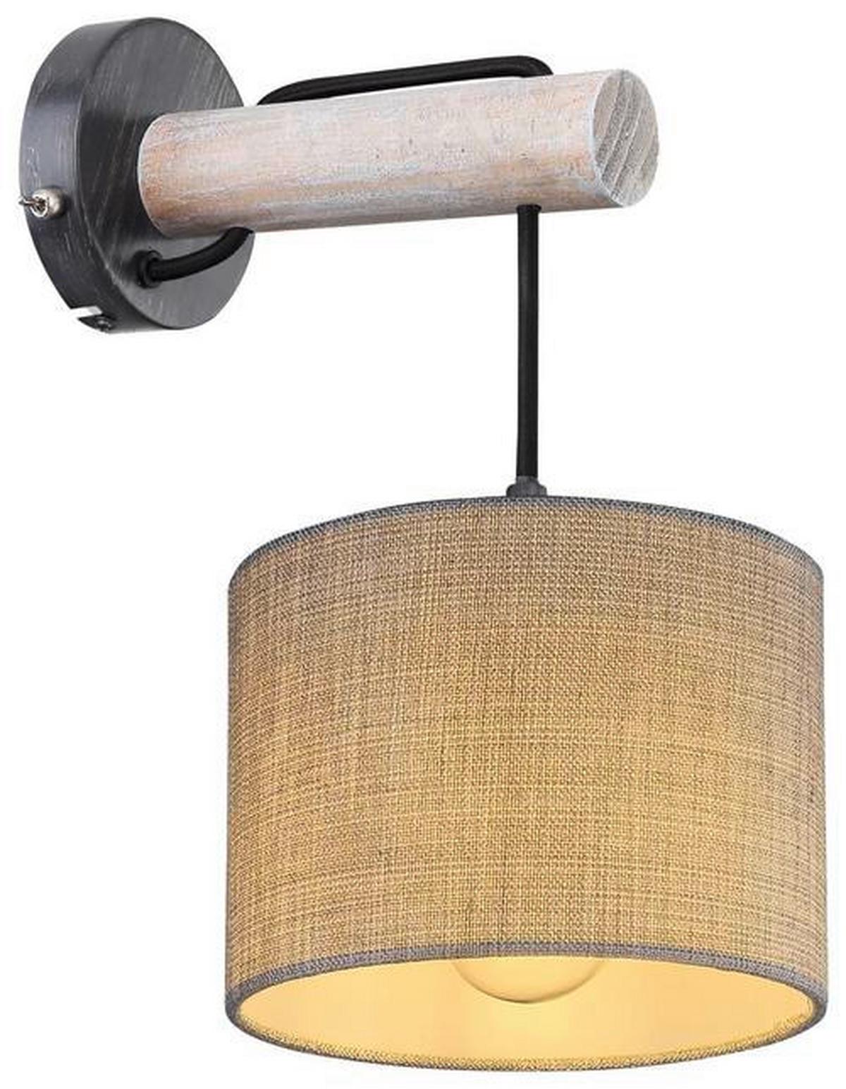 Wandleuchte Roger 1-flammig Mit Textil-Schirm + Schalter - Schwarz/Grau, Natur, Holz/Textil (18/25,5/33,5cm) - Globo