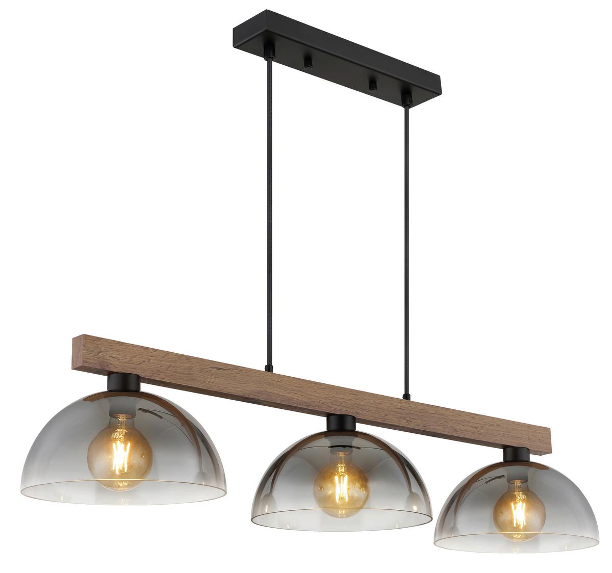 Hängeleuchte Exkl. 3xe27, 60w - Klar/Dunkelbraun, Design, Glas/Holz (114/30/120cm) - Globo