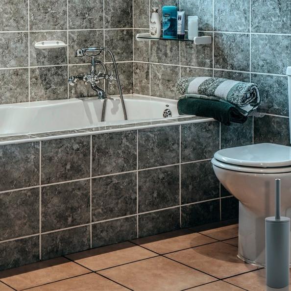 Wc-bürstengarnitur Akira Stehend Metall - Grau, Basics, Metall (9,5/40cm)