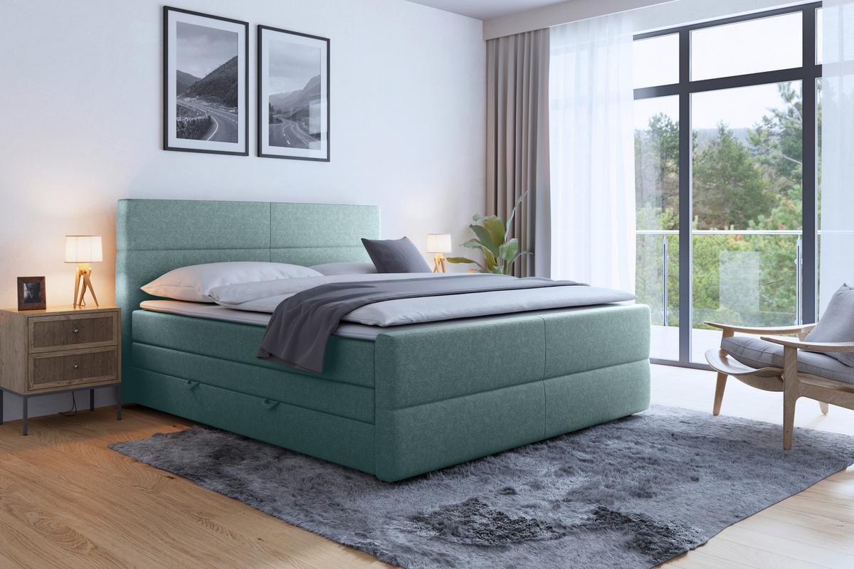 Boxspringbett mit Bettkasten Verona 180x200 cm Blau - Blau/Schwarz, MODERN, Holz/Kunststoff (180/200cm) - MID.YOU