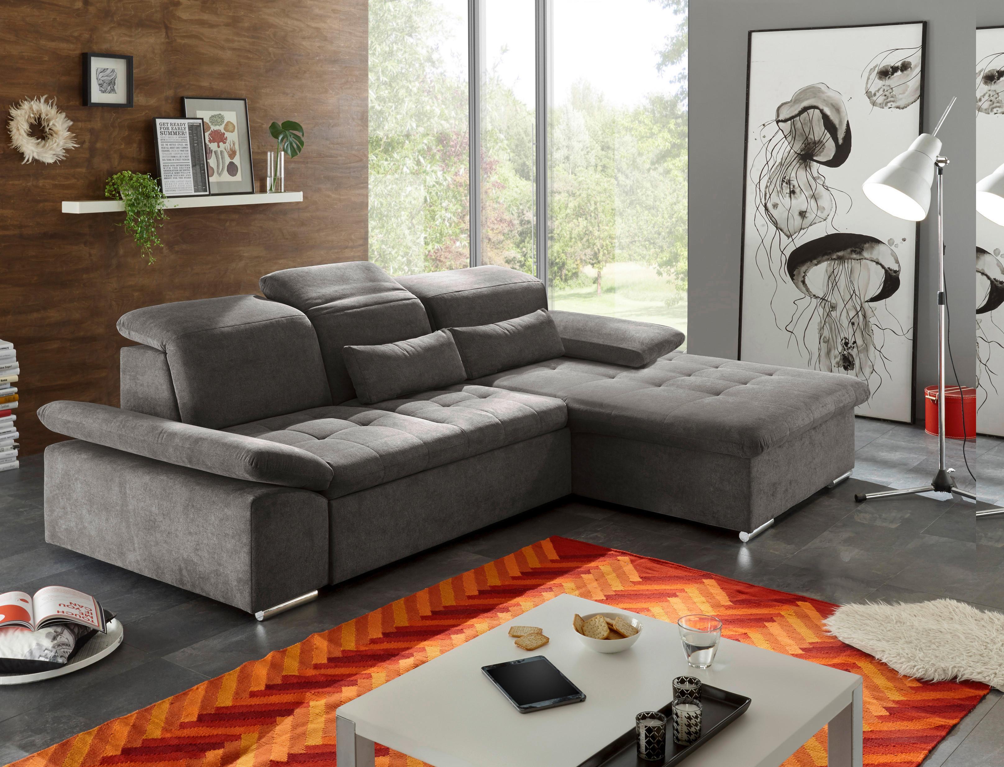 Ecksofa mit Schlaffunktion + Bettkasten Wayne, Textil - Dunkelgrau/Silberfarben, KONVENTIONELL, Holzwerkstoff/Textil (276/188cm) - MID.YOU
