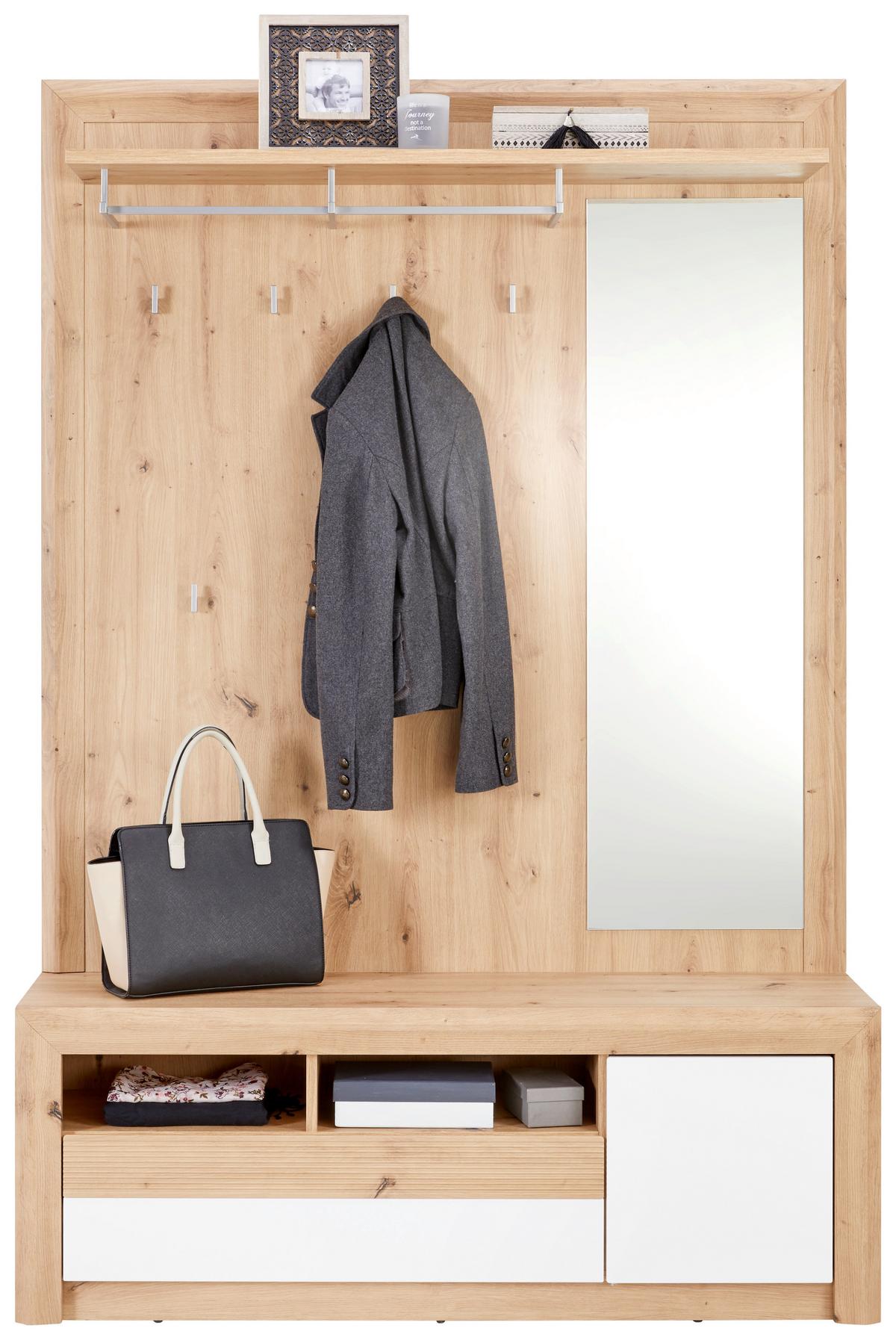 Garderobe Kashmir New Eiche Dekor/weiß B: 130 Cm + Spiegel - Eichefarben/Weiß, MODERN, Holzwerkstoff (130/192,2/36cm) - James Wood