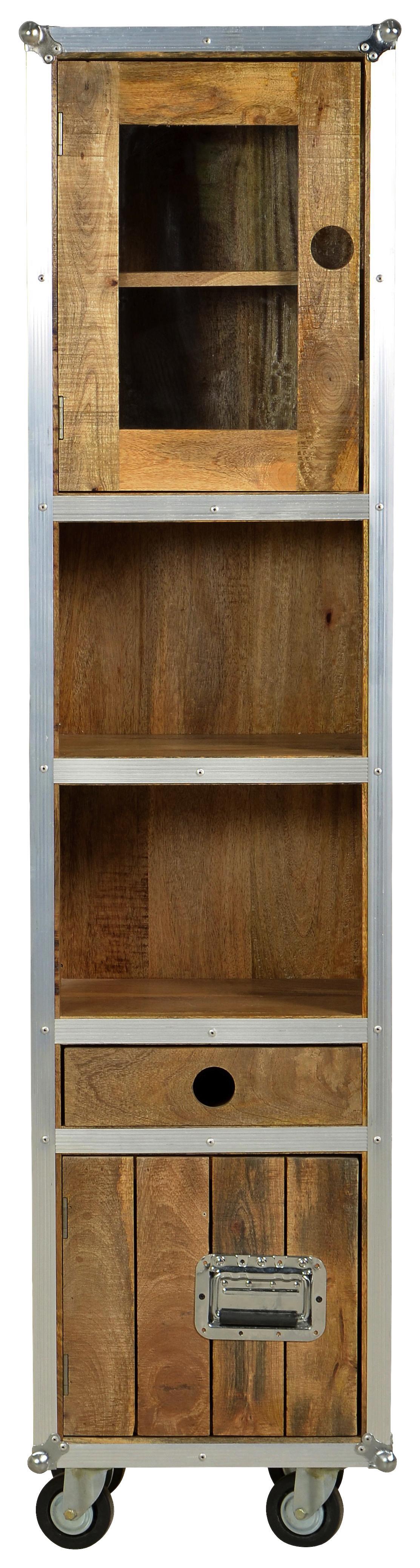 Hochschrank Ferrol B: 44 cm Mangoholz/alu - Silberfarben/Schwarz, Basics, Glas/Holz (44/188/35cm)