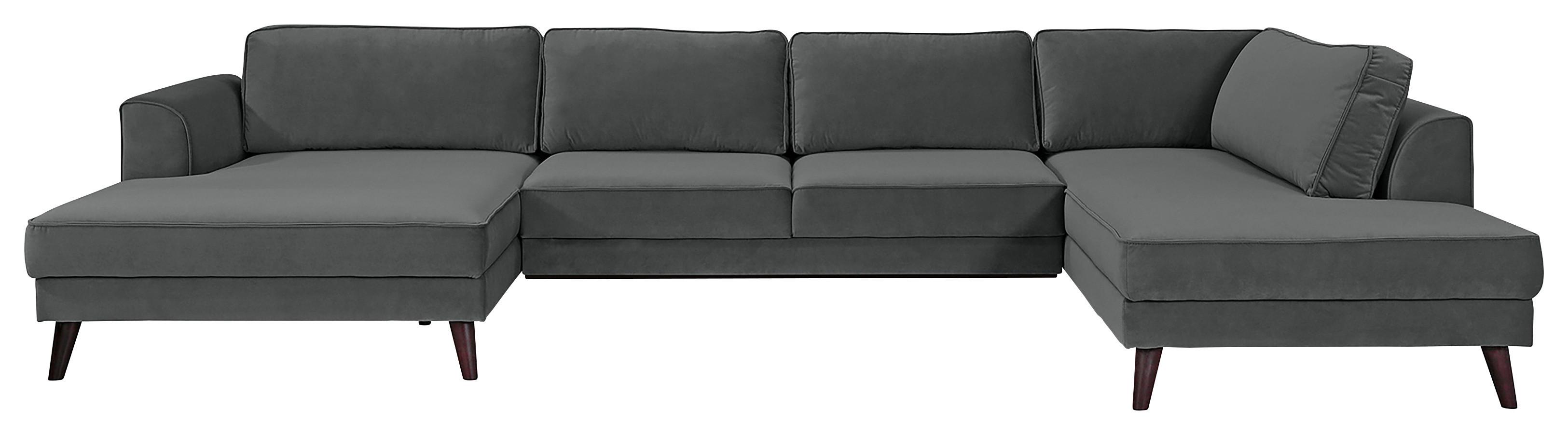 Wohnlandschaft Lumber Jack Anthrazit Velours - Wengefarben/Anthrazit, MODERN, Textil (169/348/201cm) - Trendmanufaktur